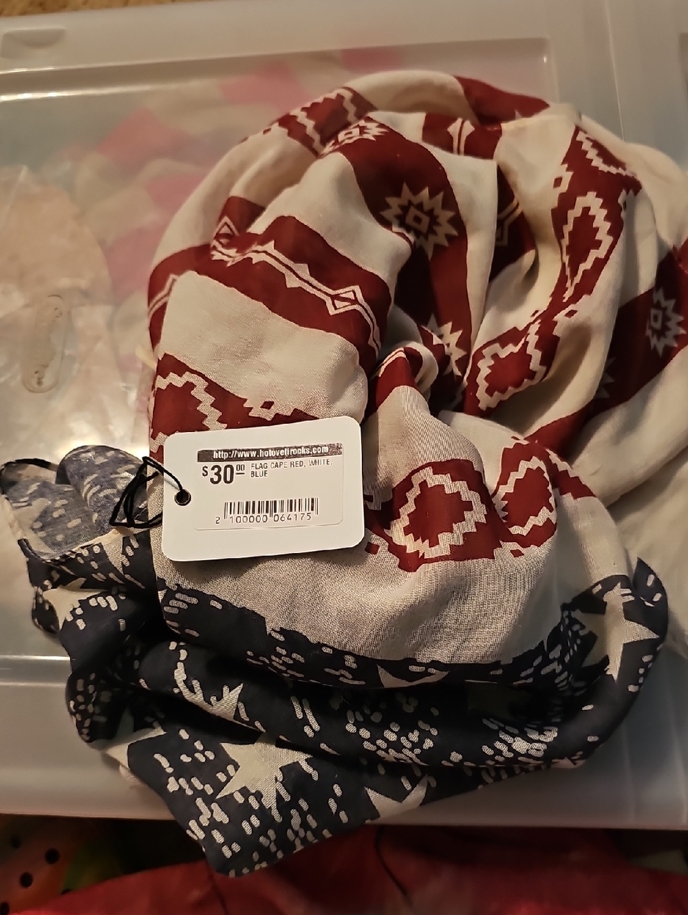 Red and Navy Patterned Lightweight Cape
